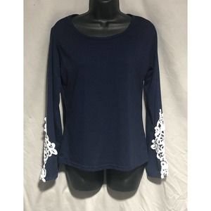 Blue L/S Blouse with Lace Accents - Sz Medium